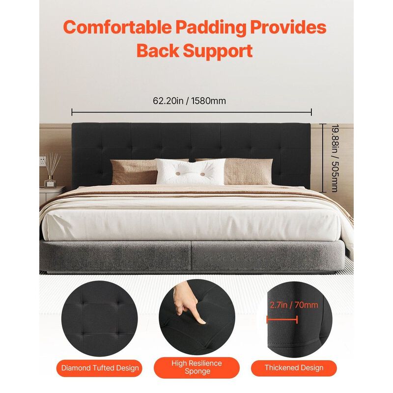 Adjustable Queen Headboard, Diamond Tufted Upholstered Bed Backboard, Black image number 6