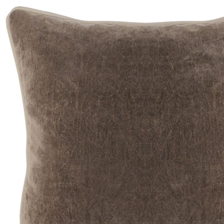 Square Fabric Throw Pillow with Solid Color and Piped Edges, Taupe Brown - Benzara