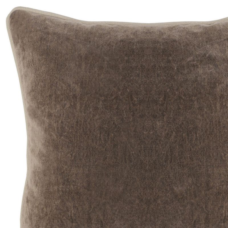 Square Fabric Throw Pillow with Solid Color and Piped Edges, Taupe Brown - Benzara