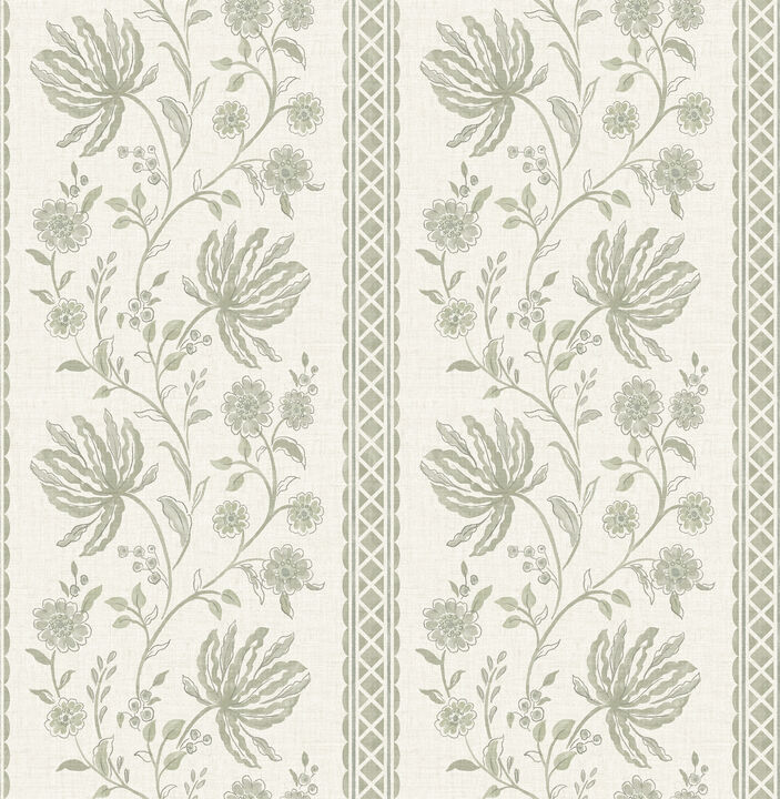 Edgemoor Sage Jacobean Stripe Wallpaper