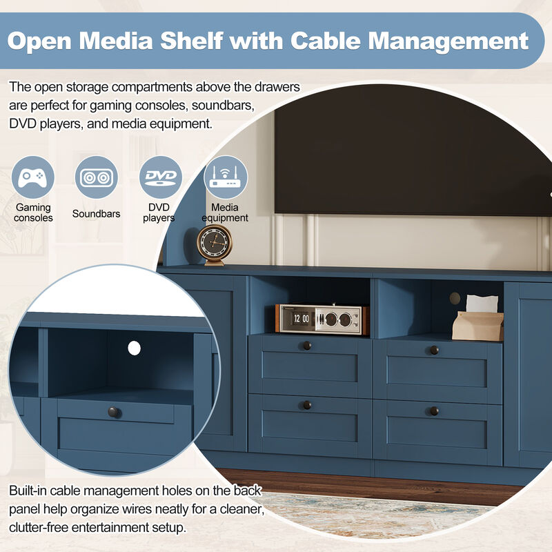 Merax Large TV Stand with Customizable Storage, Adjustable Overhead Bridge, Open Media Shelf image number 7