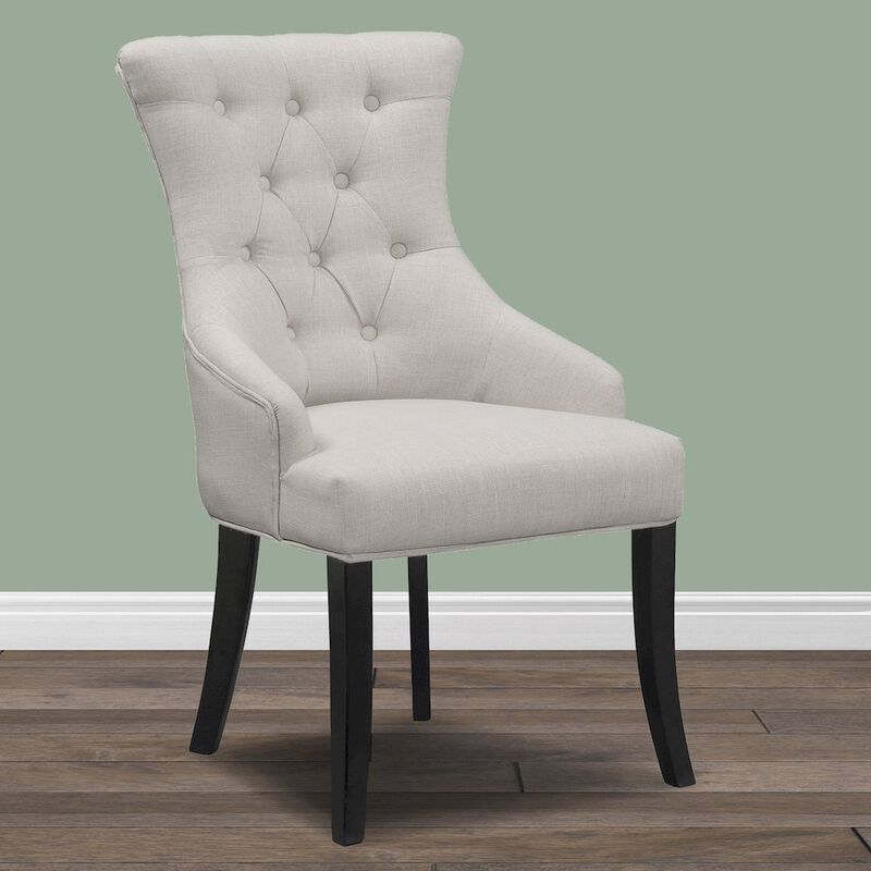 Glamour Home Set of 2 Alei Beige Fabric Dining Chair Wing Chair with Tufted Buttons