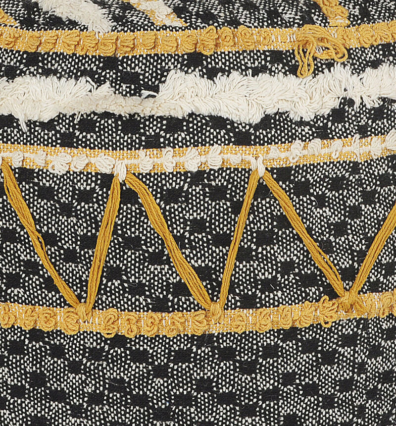 Hivvago 18 Inch Black Cotton Cylinder Striped Pouf Ottoman