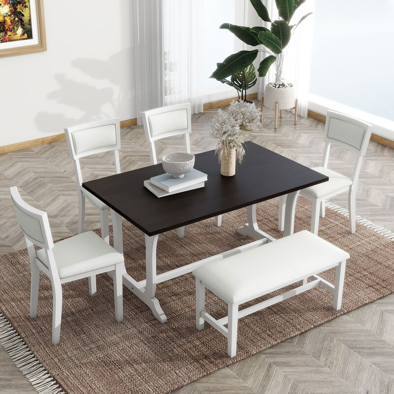 Merax Solid Wood 6-Piece Trestle Dining Table Set