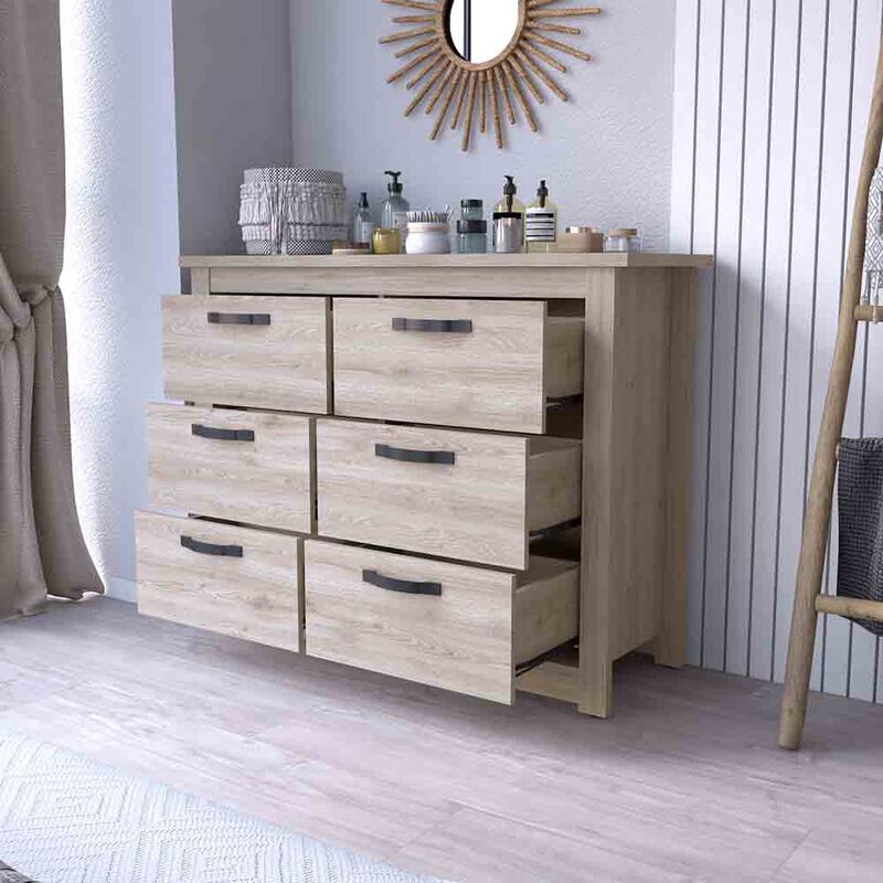 6 Drawer Double Dresser Toret, Bedroom, Light Gray