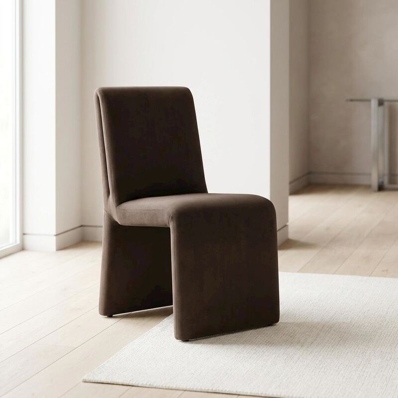 Upholstered Performance Velvet Dining Side Chair, Chocolate image number 4