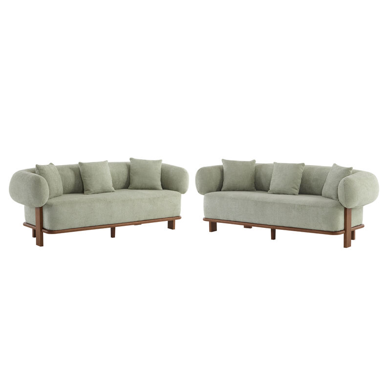 Christopher Knight Home Lyndale 82" Rubberwood Boucle Upholstered 3-Seater Curved Sofa with Pillows (Set of 2)