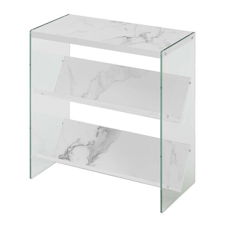 Convenience Concepts Soho Bookcase, White Faux Marble / Glass