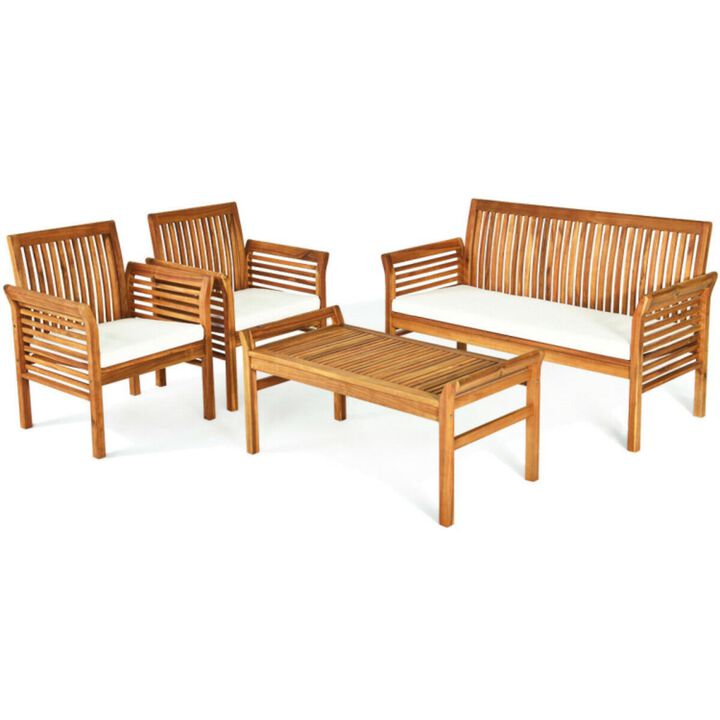 Hivvago 4 Pieces Outdoor Acacia Wood Sofa Furniture Set