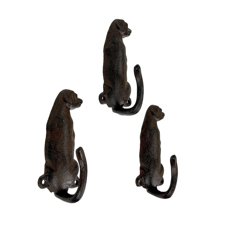 Set Of 3 Dog Wall Hooks Rustic Brown Cast Iron 45 In Decorative Hooks image number 2