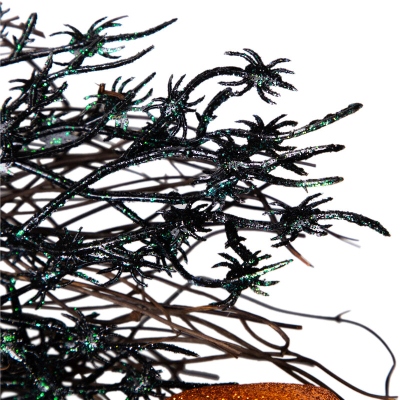 Black and Orange Skulls and Spiders Halloween Twig Wreath  22-Inch  Unlit image number 3