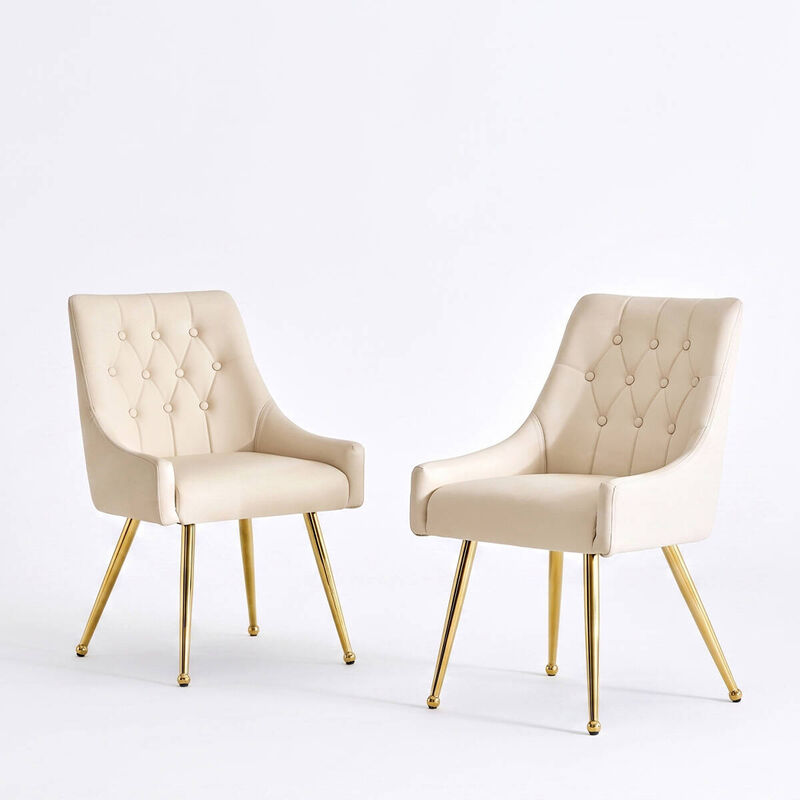 Set of 2 Faux Leather Dining Chairs Diamond Tufted Open Back Side Chairs with Metal Handle Spring and Foam Cushioned Accent Chairs image number 0