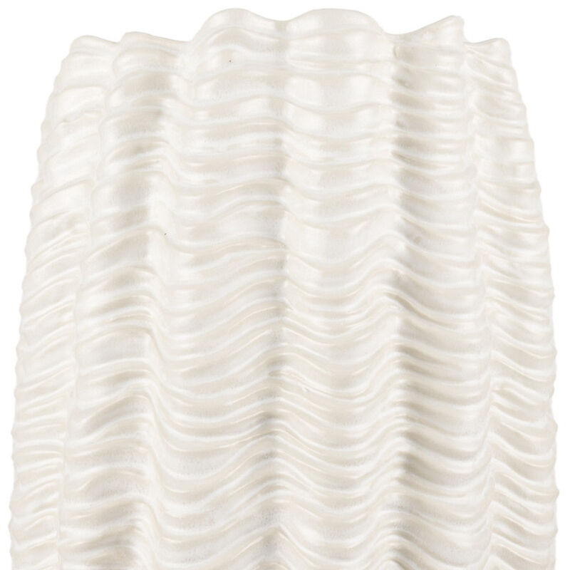 HomeRoots 24" Cream Cylinder Ceramic Sculptural Waves Table Vase image number 2