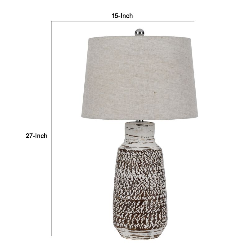 Bora Table Lamp Set of 2, Burlap Shade, Brown Ceramic, Distressed White image number 7