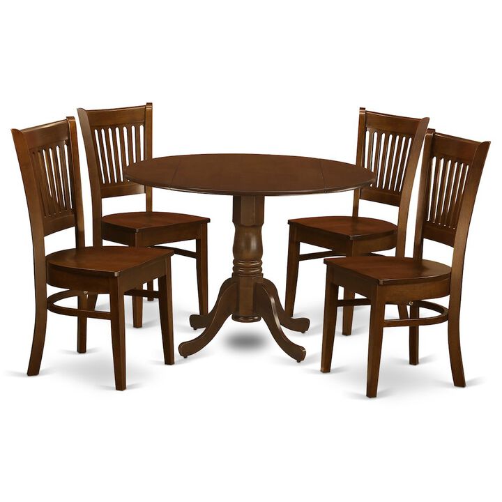 5 Pc Table with 2 drop leaves and 4 Wood dinette Chairs
