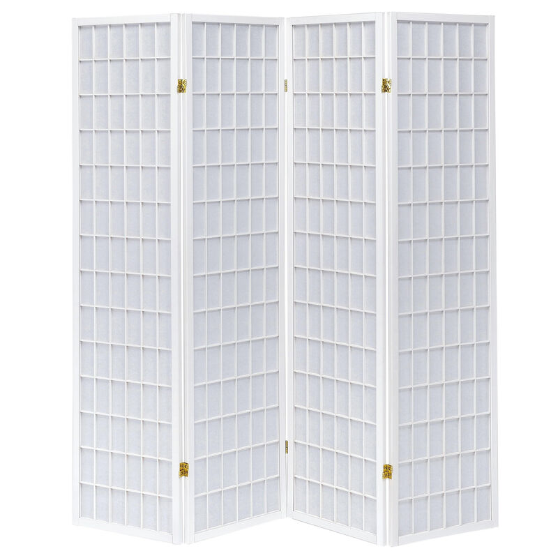 Contemporary Style Four Panel Folding Screen, White-Benzara
