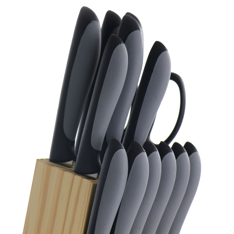 Gibson Home Dorain 14 Piece Stainless Steel Cutlery Set in Black with Wood Block