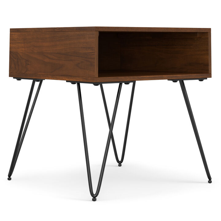 Hunter Industrial 22 inch Wide Metal End Table in Walnut Veneer