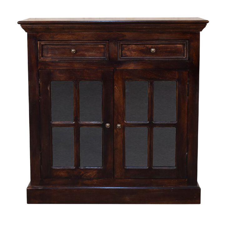 Light Walnut  Solid Wood Cabinet with Glazed Doors