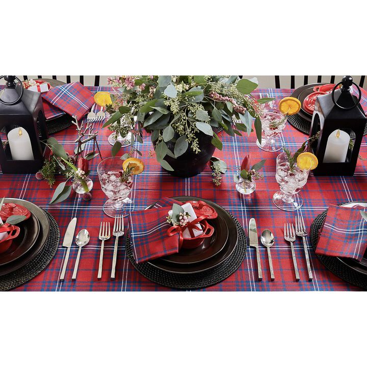 Solino Home 100% Pure Linen Table Throw - Red Tartan Plaid