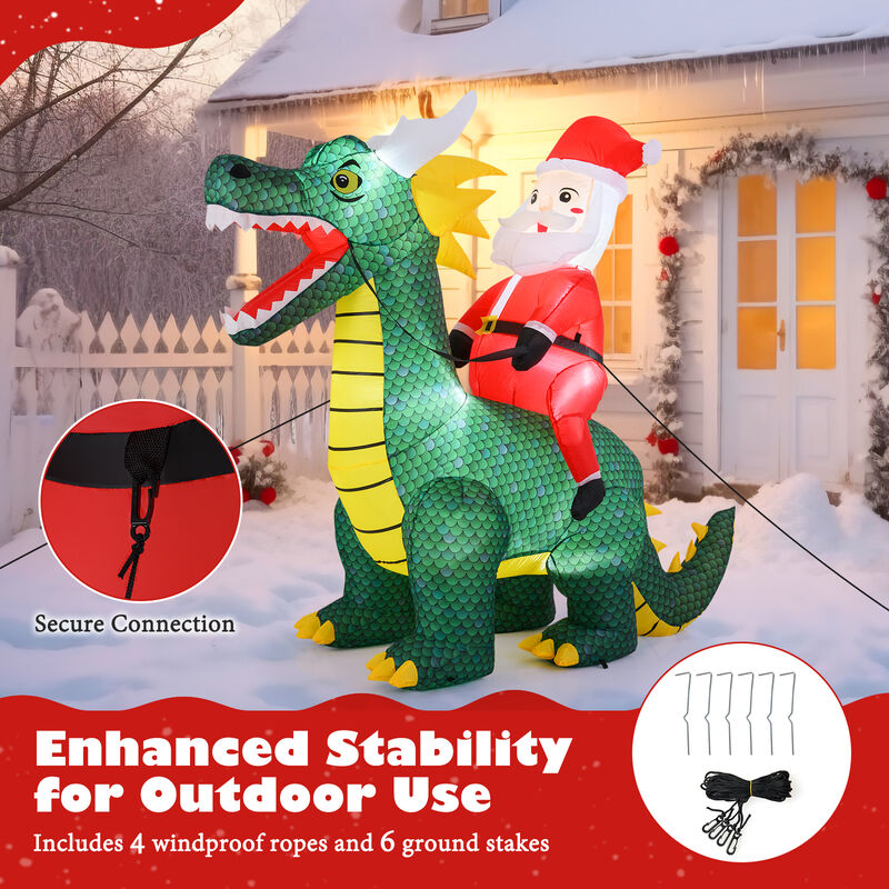 6.7 Feet Inflatable Santa Claus on Dinosaur, Outdoor Christmas Decor with LED Lights image number 6