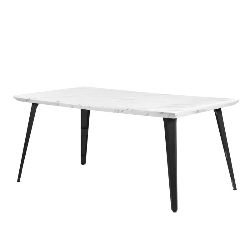 HomeRoots 63" White and Black Faux Marble and Metal Dining Table