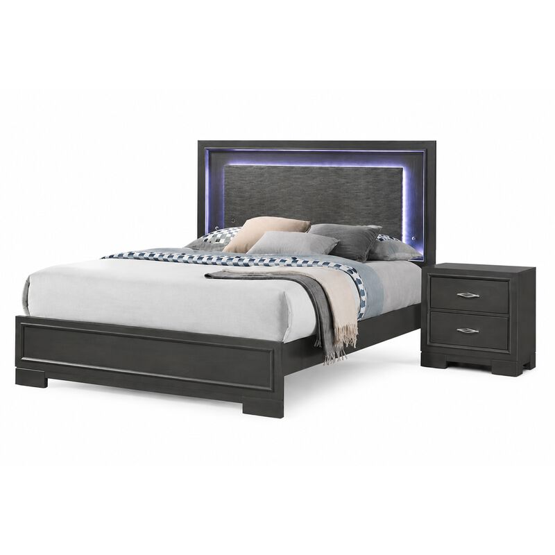 Queen Bedroom Set, Dark Gray, Metallic Gray Wood, 2 Piece Set with Nightstand image number 0