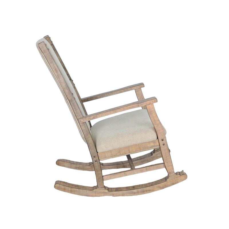 Rena Rocking Chair, Cushion Seat and Back, Brown Mahogany Mindy Wood - Benzara