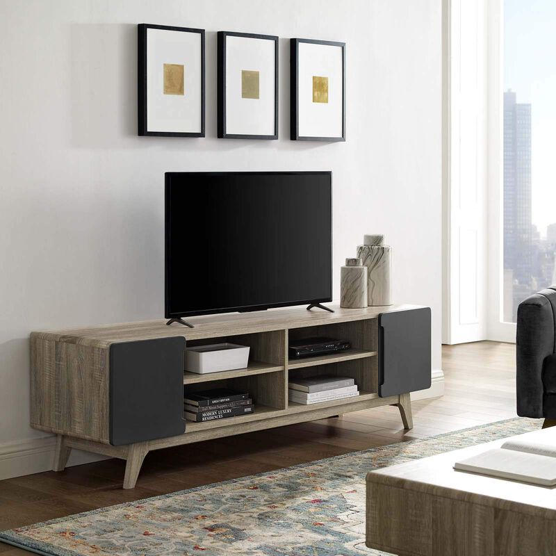 Modway Tread 70" Mid-Century Modern Media Console Entertainment TV Stand in Natural Gray image number 6