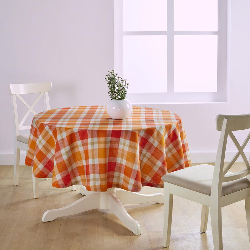 Solino Home 100% Pure Linen Round Tablecloth - Fall Buffalo Check