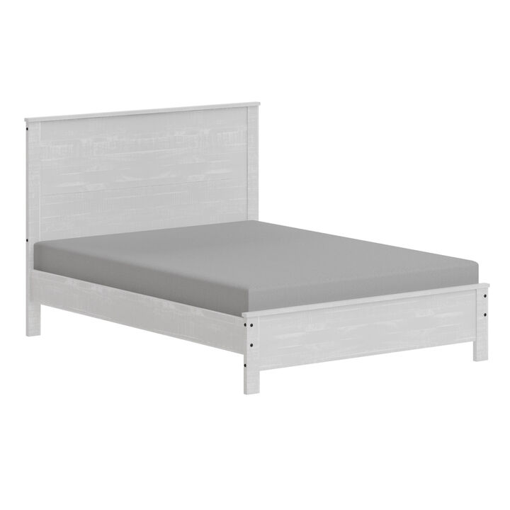 Albany Solid Wood White Bed, Modern Rustic Wooden Queen Size Bed Frame Box Spring Needed