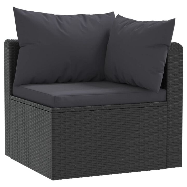 4pc Outdoor Modular Sofa Set, Black Woven Poly Rattan and Cushions - Benzara