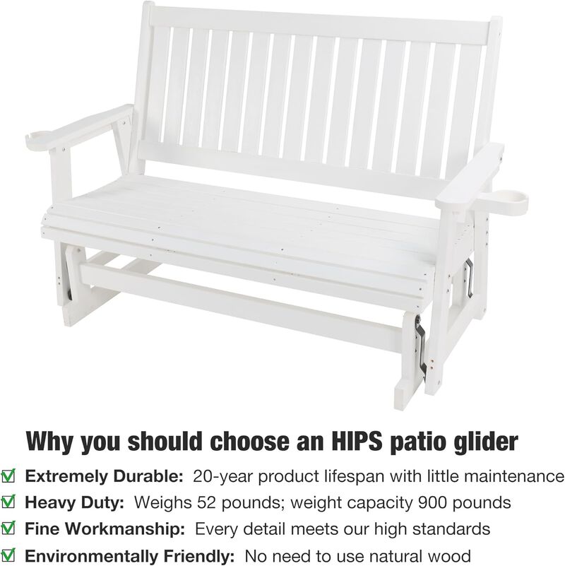 Outdoor HIPS Patio Glider Bench with Cup Holders, All-Weather Resistant, High Backrest and Deep Contoured Seat, Heavy Duty 900 LB for Porch, Garden (3-Seat) image number 3