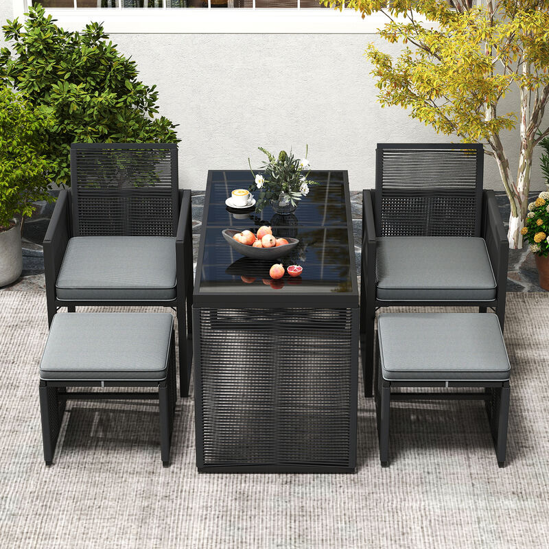 5 Pieces Outdoor Conversation Set with Removable Cushions for Backyard Porch