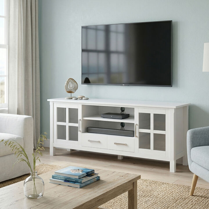 Kitchener SOLID WOOD 60 inch Wide Contemporary TV Media Stand in White For TVs up to 65 inches