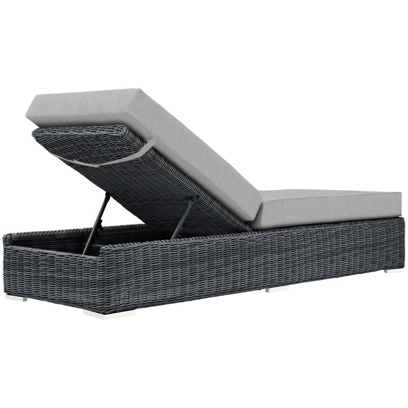 Modway Summon Wicker Rattan Aluminum Outdoor Patio Poolside Chaise Lounge Chair with Sunbrella&reg; Fabric Cushions in Canvas Gray image number 3