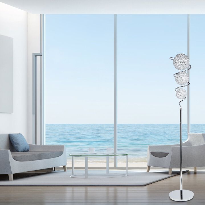 Vertical Sphere Floor Lamp Chrome Metal LED Light