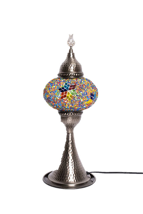 16 in. Handmade Elite Multicolor Little Star Mosaic Glass Table Lamp with Brass Color Metal Base