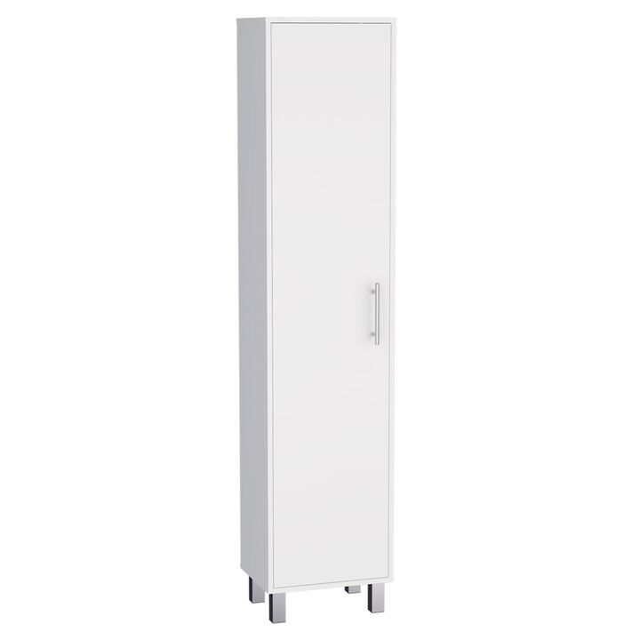 DEPOT E-SHOP Dryden Tall Narrow Storage Cabinet with 5-Tier Shelf and Broom Hangers, White