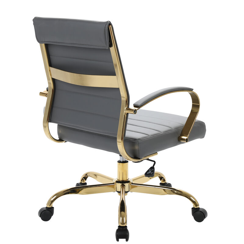 LeisureMod Benmar Leather Office Chair with Gold Accents, Adjustable Height, Swivel Base, Ergonomic Design for Home Office, Study, or Workspace