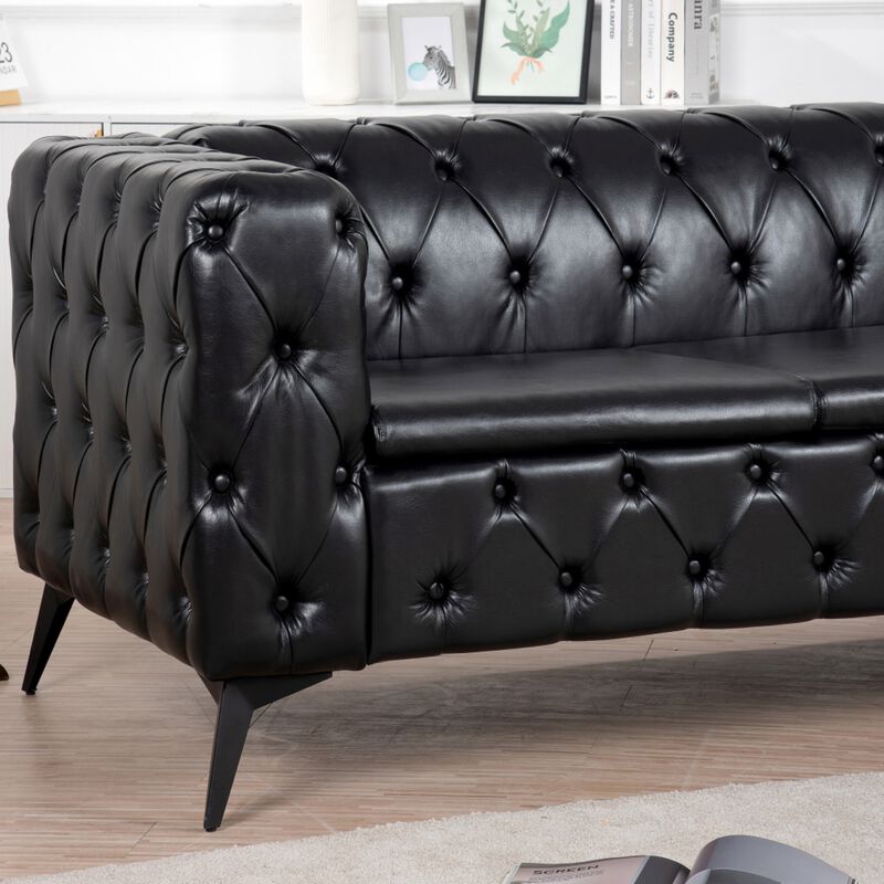 Cintco 84.06 Inch Chesterfield Tufted PU Leather 3‑Seat Sofa image number 5
