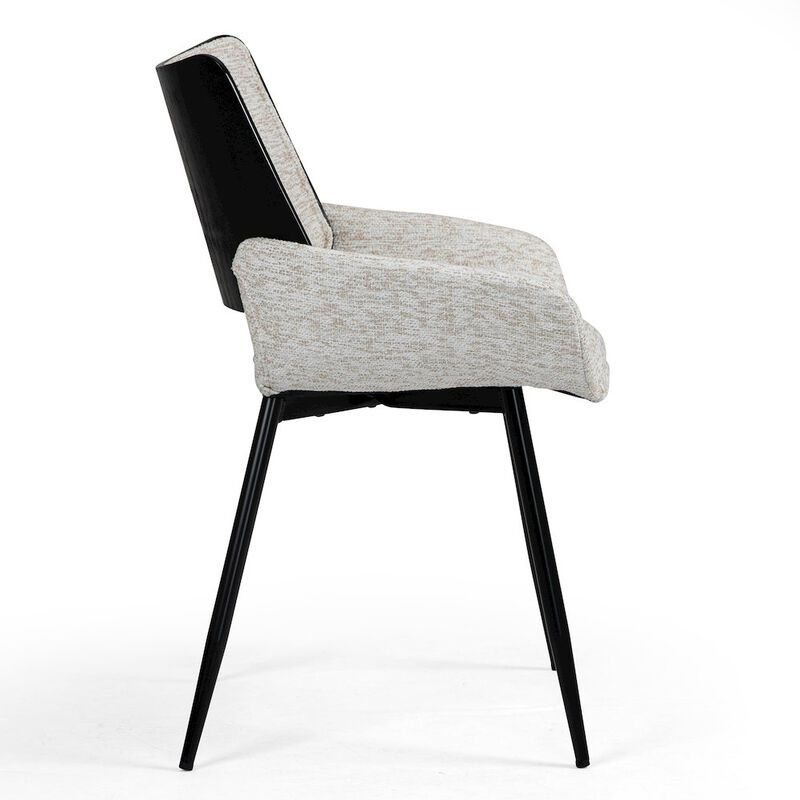 Glamour Home Set of 2 Bea White Two-Toned Linen Fabric Dining Chair with Black Iron Legs