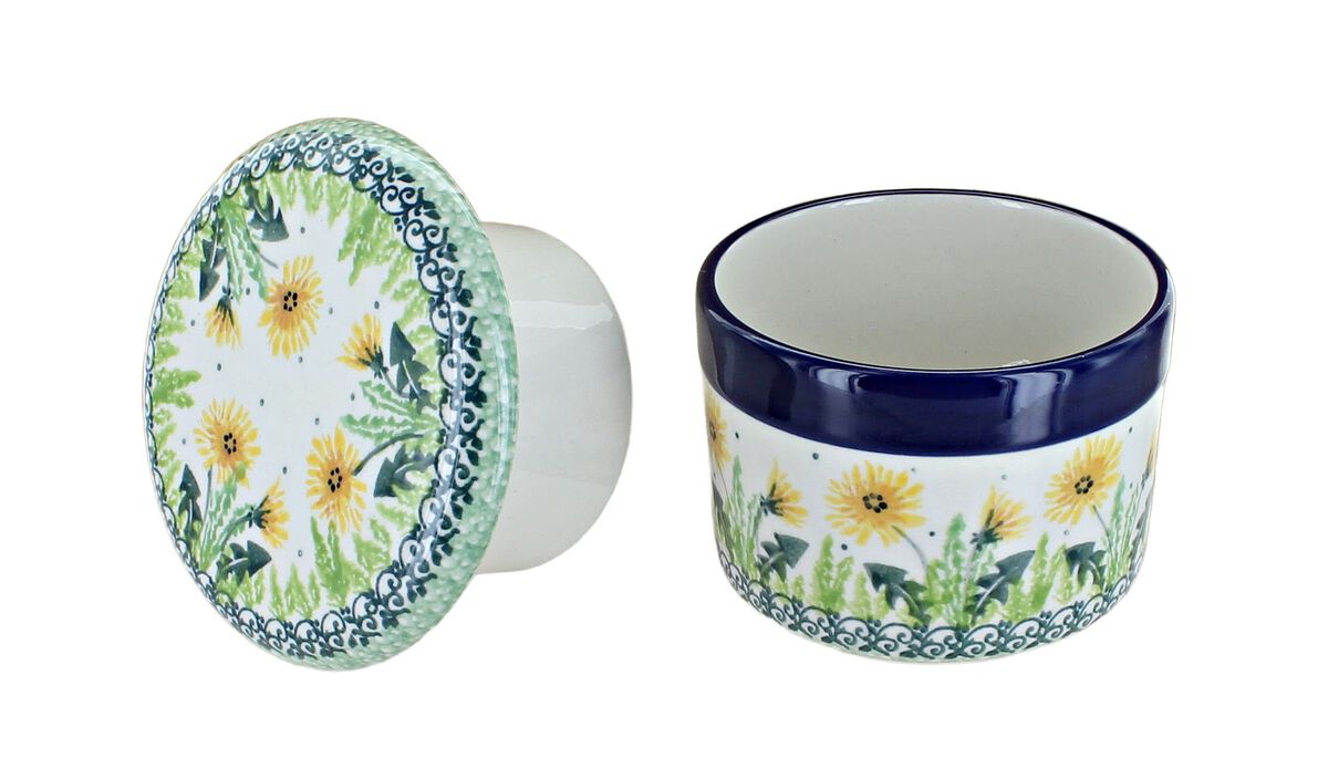 Blue Rose Polish Pottery Saffron French Butter Dish