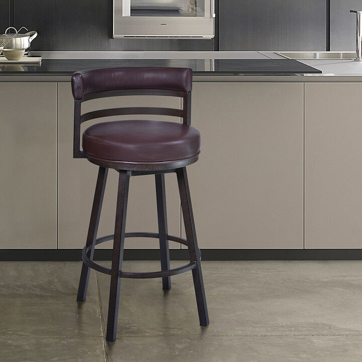 Titana Bar Height Swivel Black Faux Leather and Brushed Stainless Steel Bar Stool