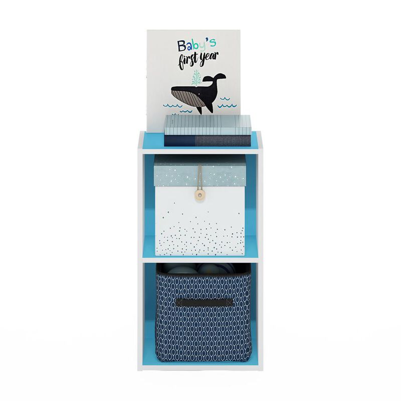 Furinno Pasir 2-Tier Open Shelf Bookcase, Light Blue/White