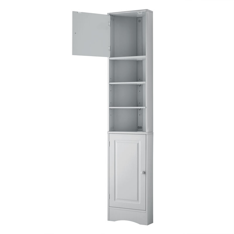 Whisen Multi-Functional Verticle Corner Cabinet, Tall Bathroom Storage Cabinet with Two Doors and Adjustable Shelves