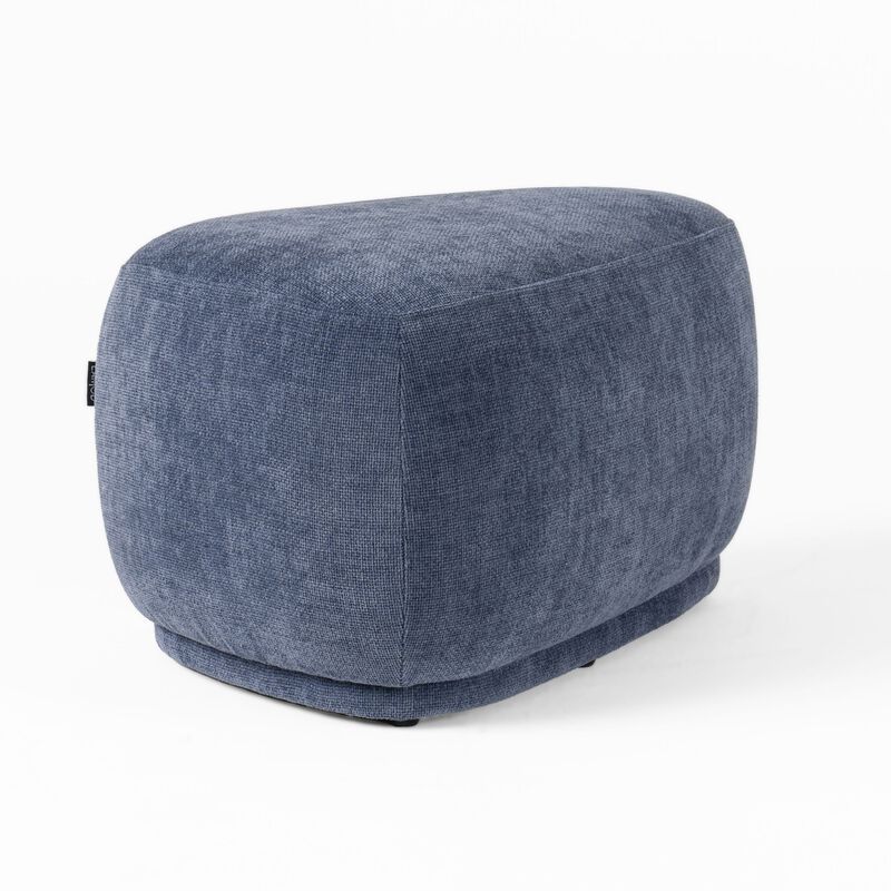 Reno Kini 26 Inch Ottoman, River Rock Shape, Blue Polyester, Wood Frame - Benzara