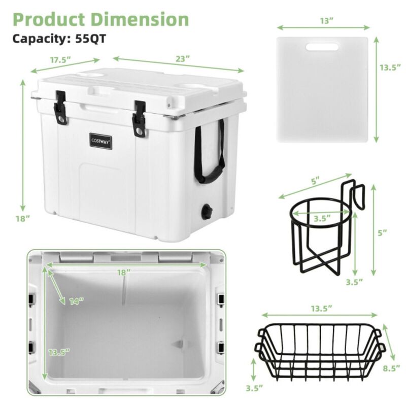 Hivvago 55 Quart Cooler Portable Ice Chest with Cutting Board Basket for Camping