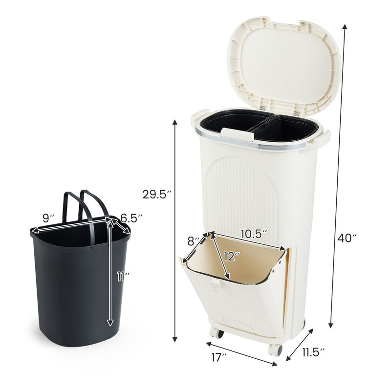 Beige 10 Gal Kitchen Garbage Can with Double Layers and Two Removable Buckets image number 2