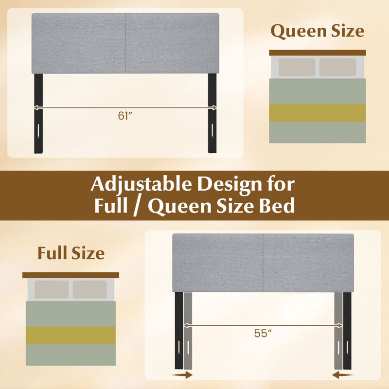 Queen Full Size Upholstered Headboard with Vertical Quilted Linen Fabric image number 3